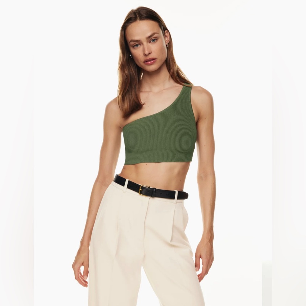 Aritzia Babaton Sculpt Knit One Shoulder Top in DUSKY GREEN (no longer sold)